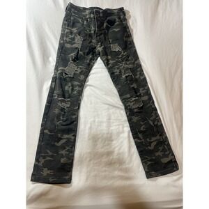 Platform Distressed Camouflage Jeans Mens 30/30 Green Canvas Pants Grunge